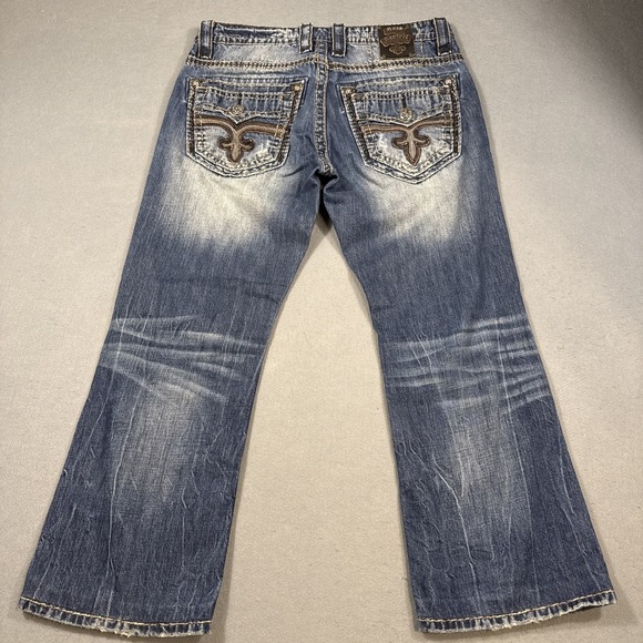 ROCK REVIVAL LUCIO 33 BOOT EMBROIDERED WHISKERING THICK STITCH JEANS - Picture 3 of 10